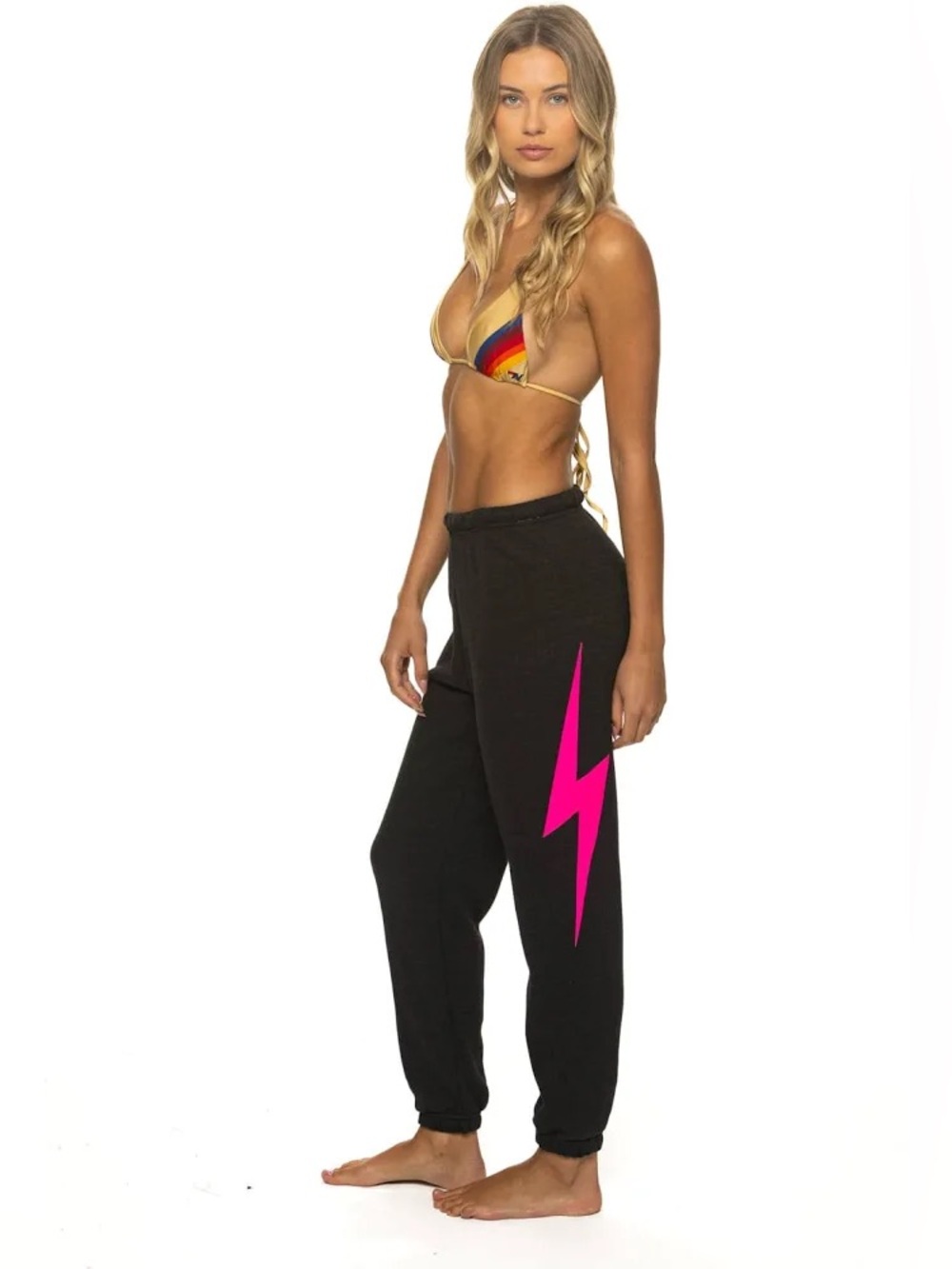 Aviator Nation bolt sweatpants lightning joggers neon pink XS